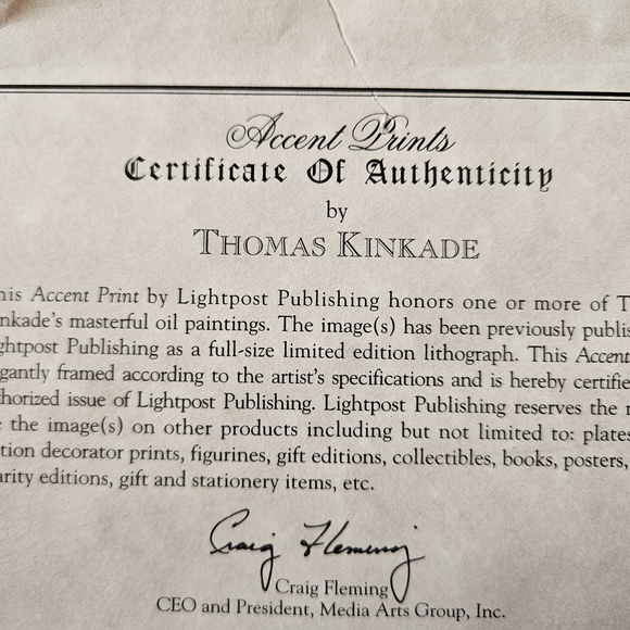 Thomas Kinkade 1998 Framed Autumn Gate & Beyond With Certificate Of Authenticity - Picture 9 of 11